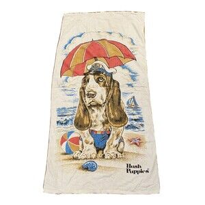 Vintage, Super Clean, Cannon Hush Puppies Beach Bath USA Basset Hound Towel
